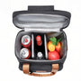 Sac à lunch isotherme 10L ouvert avec boissons et fruits dans un sac isotherme sombre