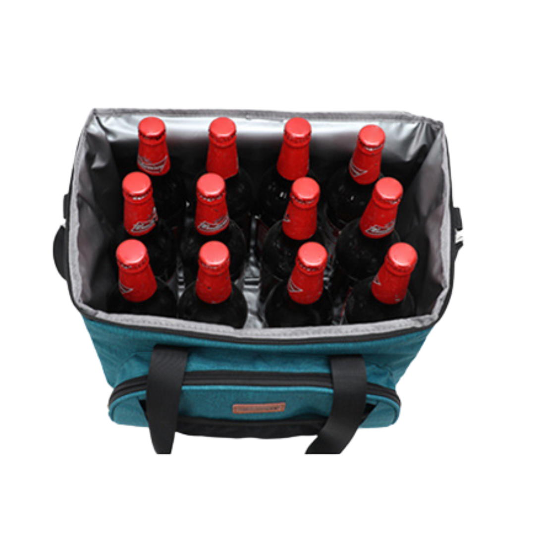 Sac bandoulière isotherme de picnic 16 et 28L avec cooler teal et bouteilles