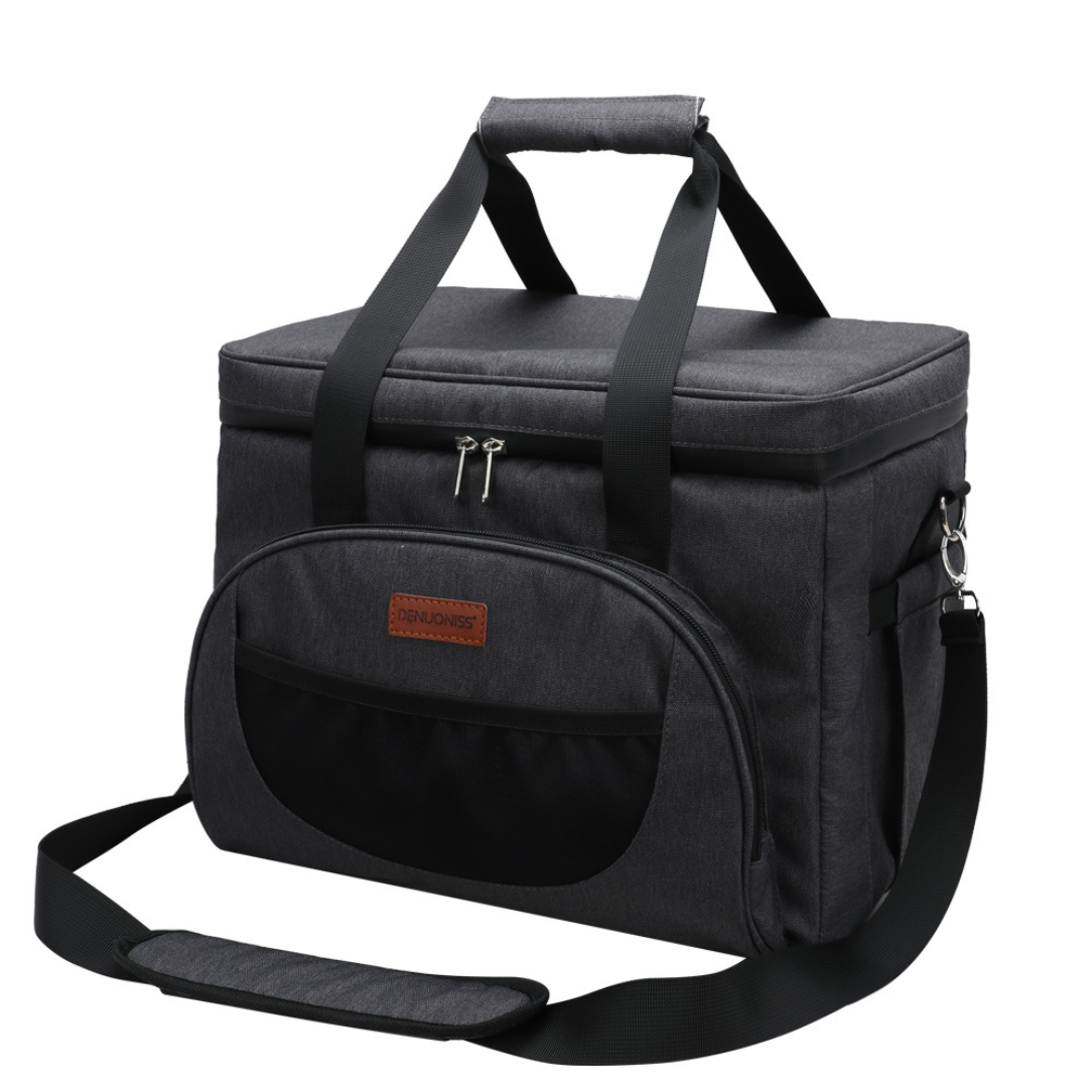Sac bandoulière isotherme de picnic en noir avec poignée et bandoulière réglable