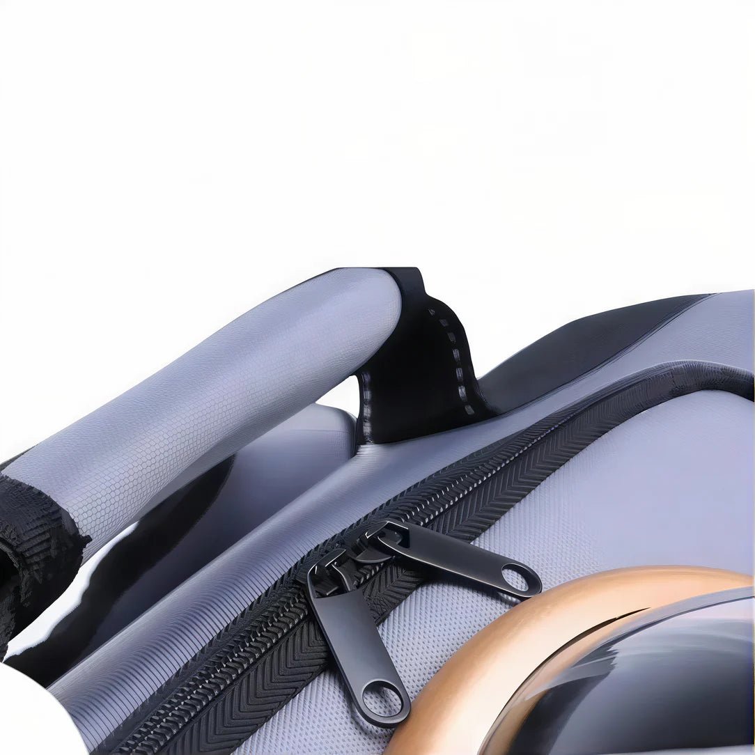 Détail d’un sac chat transport grande taille Wisker gris avec fermeture éclair noire
