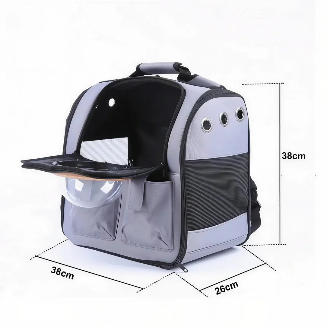 Sac chat transport grande taille Wisker avec sac à dos gris, fenêtre en bulle claire et ventilation