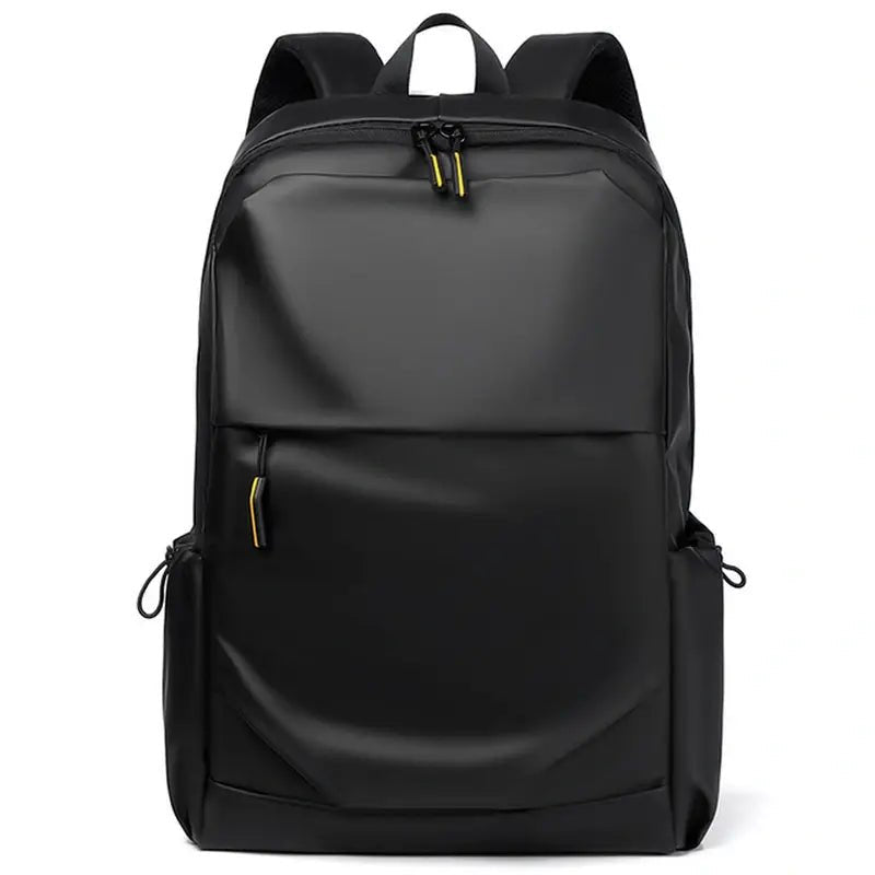 Sac collège sac à dos étanche noir avec plusieurs compartiments zippés et accents jaunes