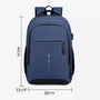 Sac de cours collège avec sac à dos bleu texturé, compartiments, port USB et lignes réfléchissantes