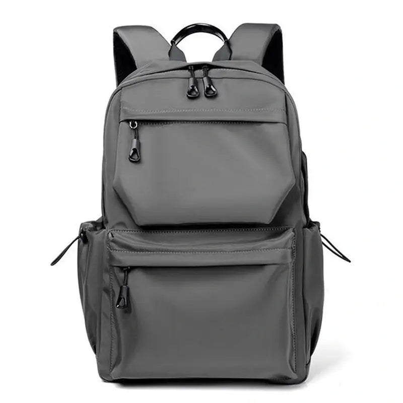 Sac de cours lycée homme, sac à dos gris foncé avec plusieurs compartiments zippés