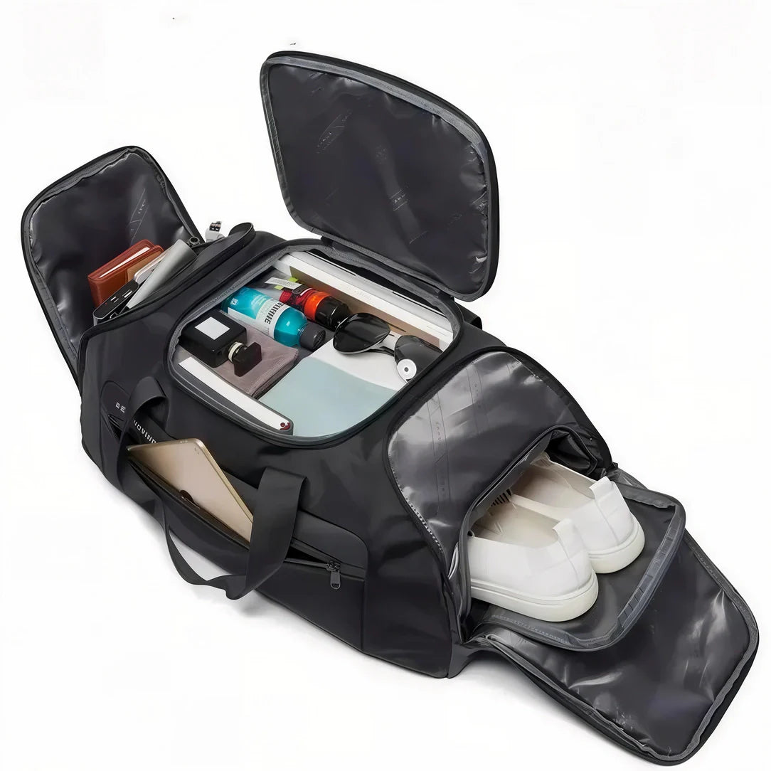Sac de sport à dos noir avec compartiment chaussures et poches multiples