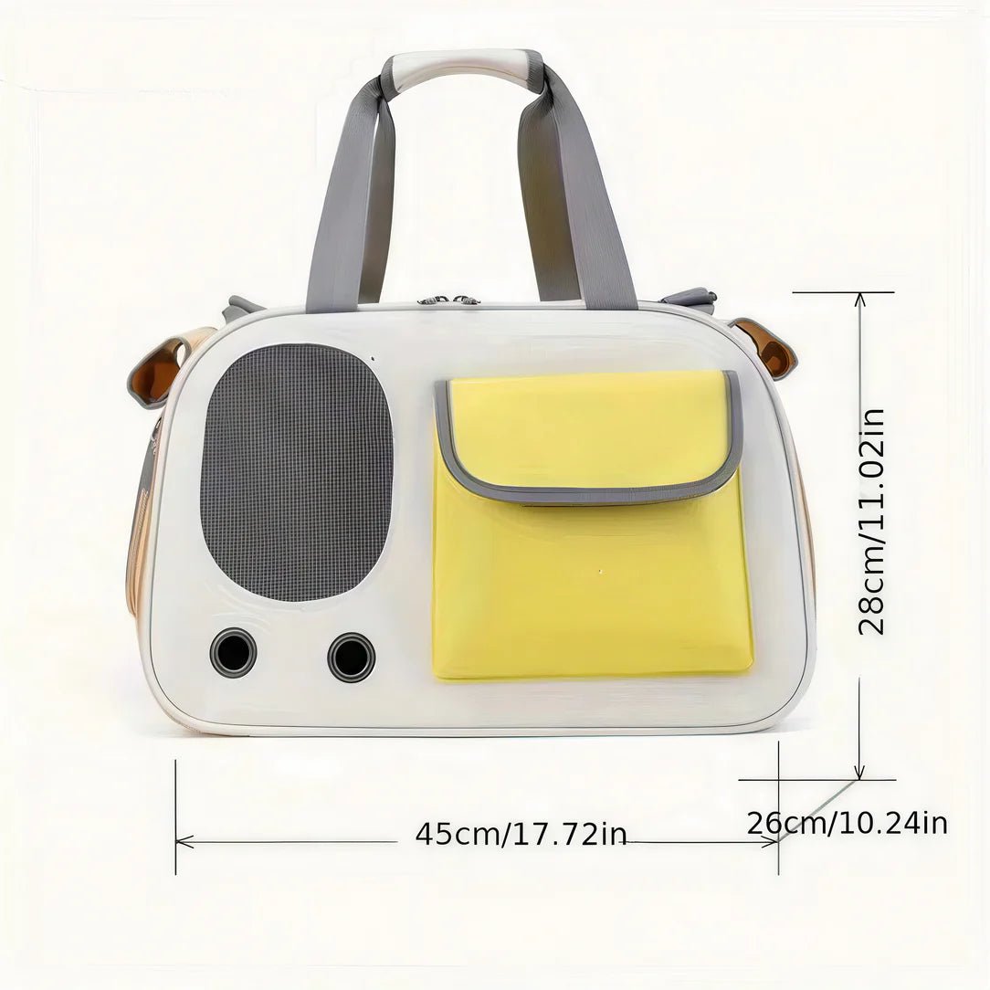 Sac de transport à main pour chat Felinity blanc et jaune avec ventilation en mesh