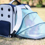 Sac de transport chat rectangulaire extensible blanc et bleu marine avec mesh léger bleu