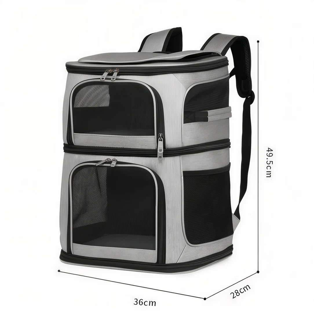 Sac de transport double pour chat Cocoon Duo avec porte-porte, mesh, et rangements