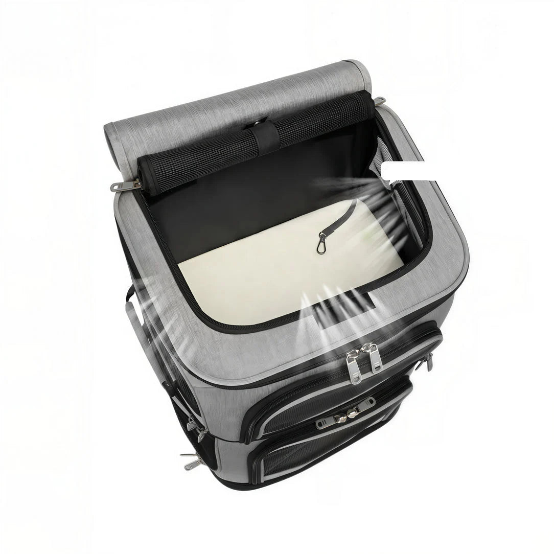 Sac de transport double pour chat Cocoon Duo, sac à dos gris et noir avec fenêtre et poches