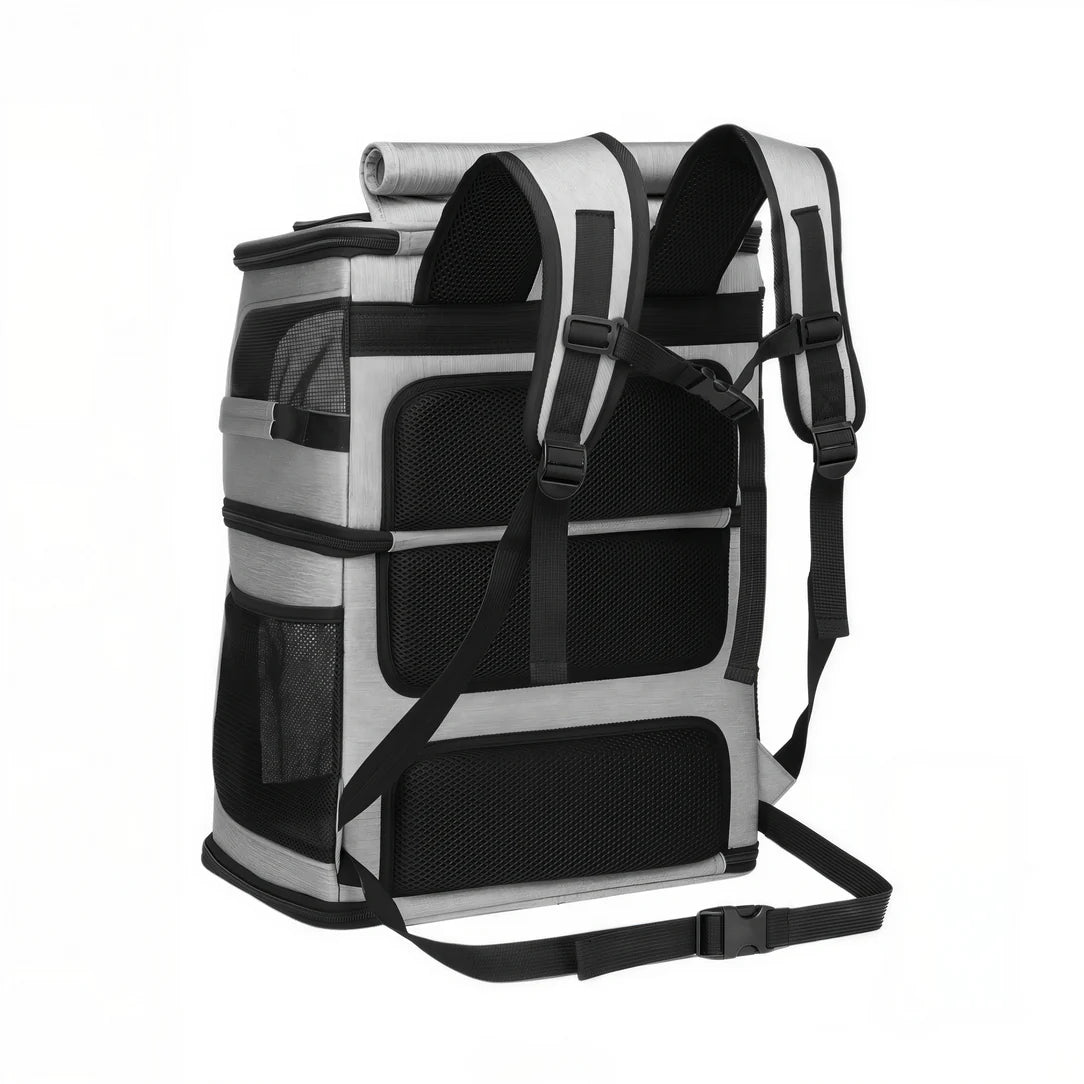 Sac de transport double pour chat Cocoon Duo avec compartiments, bretelles rembourrées et ventilation en mesh