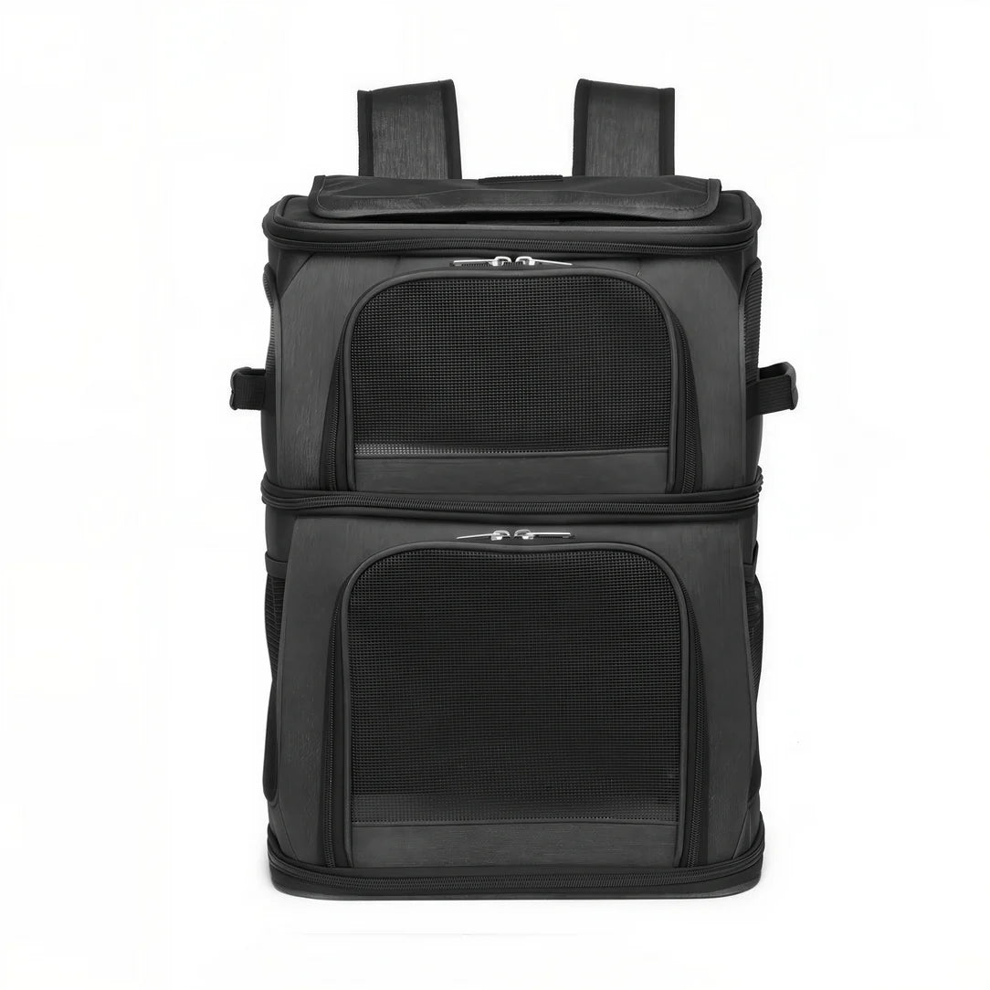 Sac de transport double pour chat avec sac à dos noir à deux niveaux et fenêtres en mesh