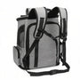 Sac de transport extensible pour chat gris avec bretelles noires et ventilation en mesh