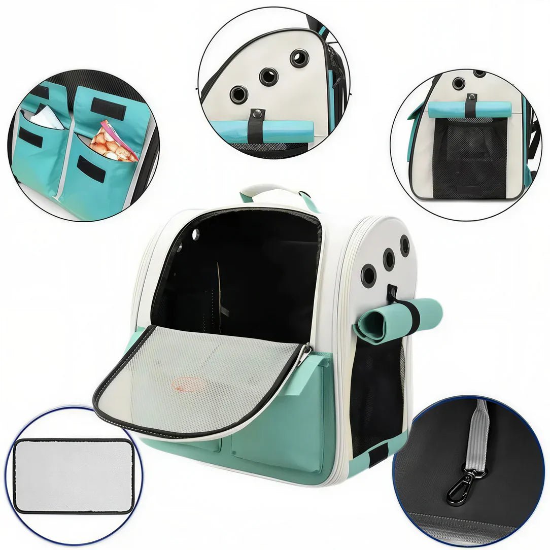 Sac de transport pour chat 10kg blanc et vert menthe avec plusieurs fonctionnalités