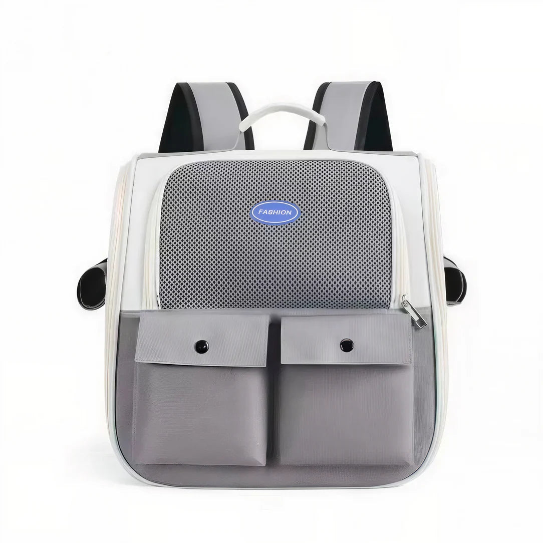 Sac de transport pour chat 10kg Ronron avec sac à dos gris blanc et ventilation en mesh