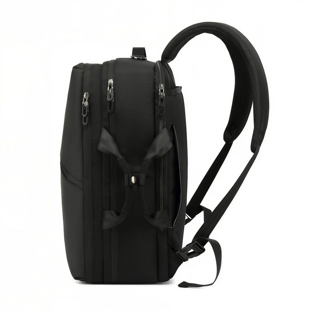 Sac de voyage MoveCase I noir avec plusieurs compartiments zippés et bretelles ajustables