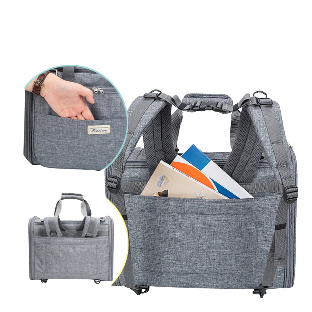 Sac de voyage pour chat TrueLove gris multifonction convertibles en sac à dos, sac à bandoulière et valise à roulettes