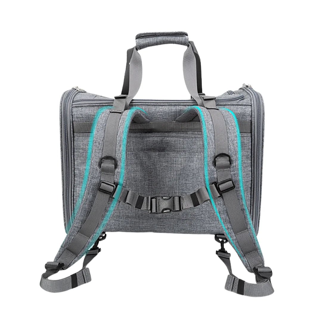 Sac de voyage pour chat TrueLove en tissu gris avec bretelles de sac à dos et poignée supérieure