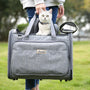 Sac de voyage pour chat TrueLove avec chat blanc qui regarde dehors dans un transporteur gris