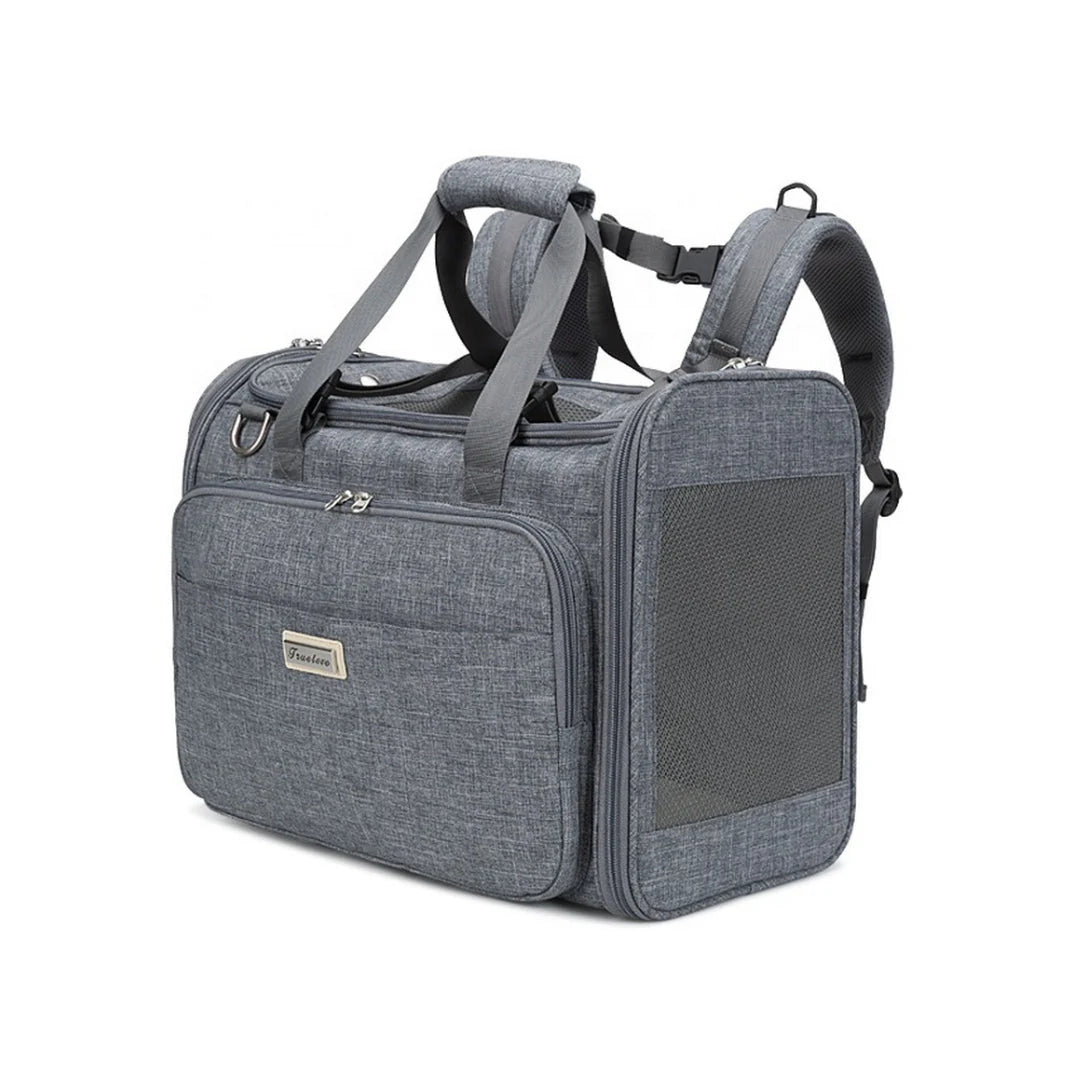 Sac de voyage pour chat TrueLove avec porte-ventilation gris, poignée et bretelles