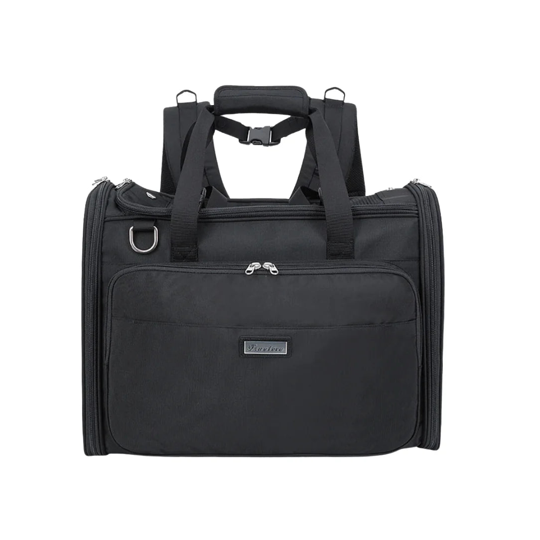 Sac de voyage pour chat TrueLove avec porte douce noire, poignées supérieures et poche zippée avant