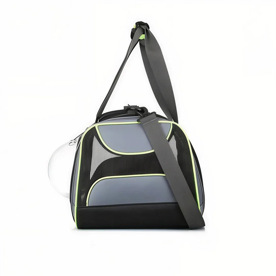 Sac hublot à bandoulière pour chat et chien, porte-voix gris noir avec accents verts