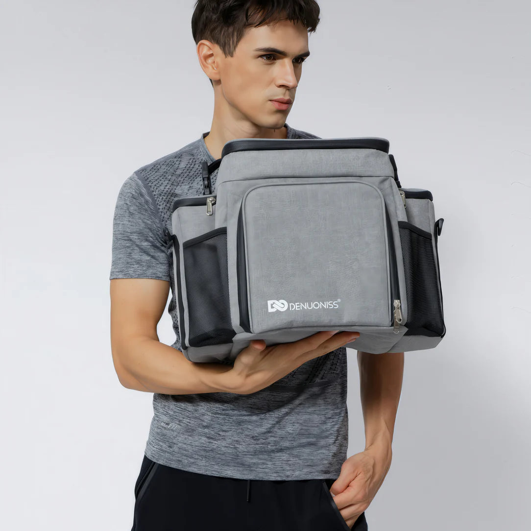 Sac isotherme bandoulière 27L gris avec plusieurs compartiments isolés