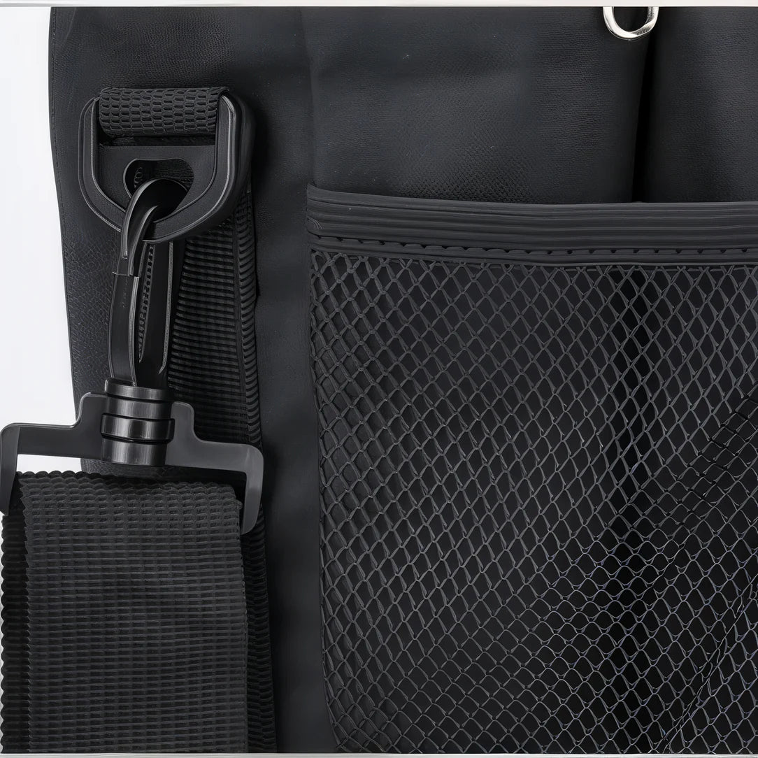 Sac isotherme bandoulière 27L en nylon noir avec poche en mesh et bandoulière ajustable