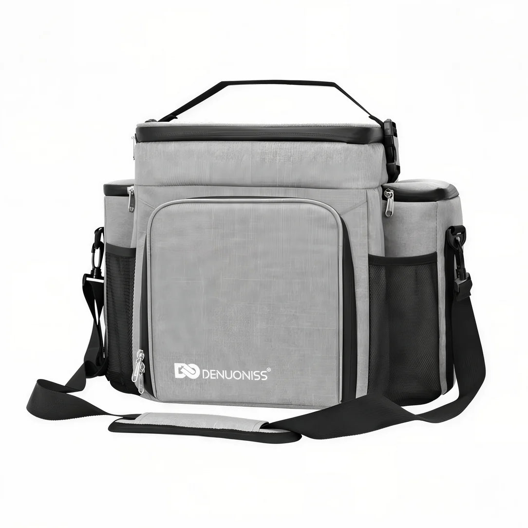 Sac isotherme bandoulière 27L gris avec poche latérale et bandoulière confortable