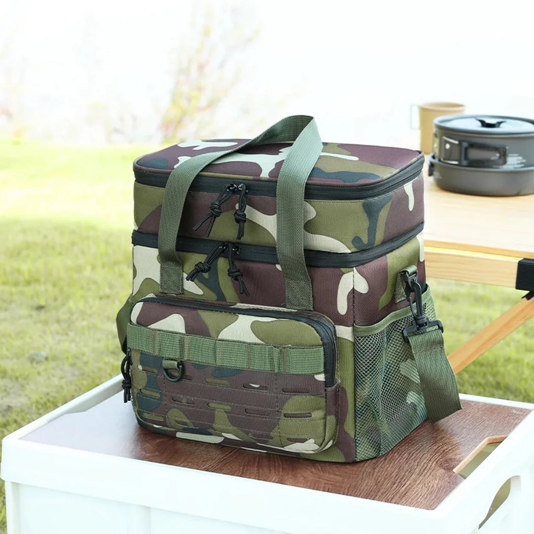Sac isotherme camouflage avec double compartiment, poignées et bandoulière