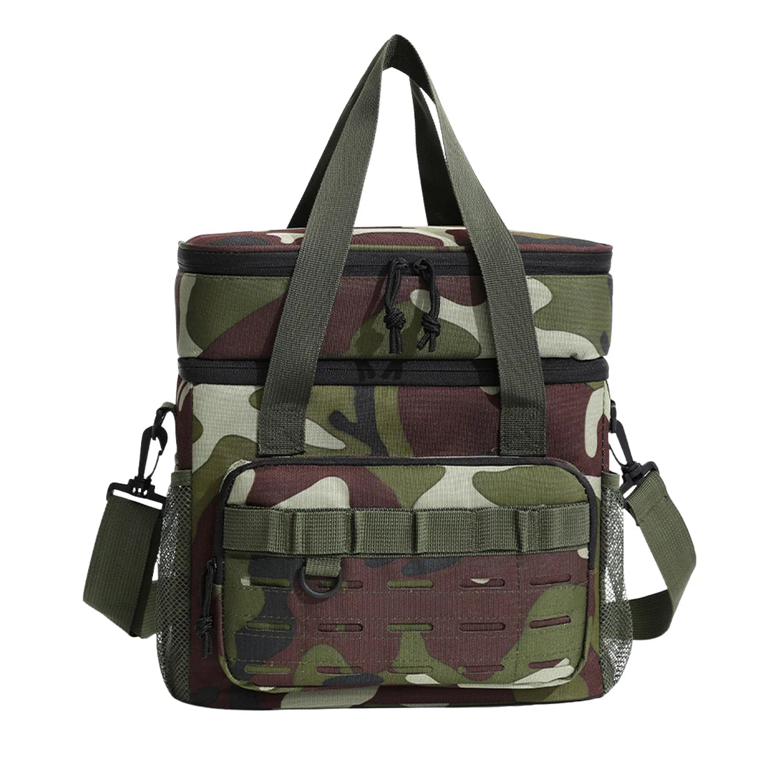 Sac isotherme camouflage avec double compartiment isolant, poignées et bandoulière