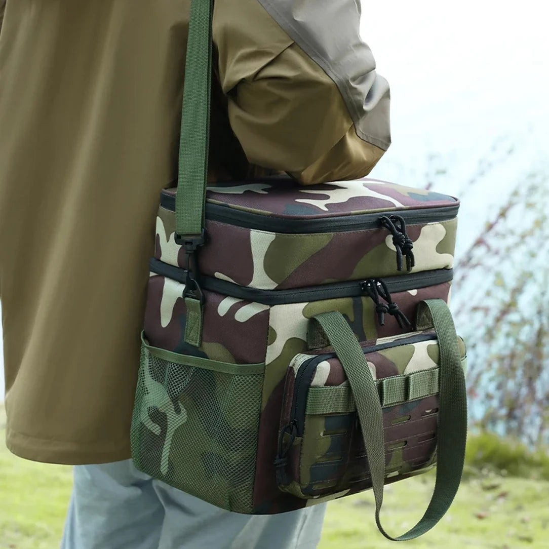Sac isotherme camouflage avec motif de camouflage, double couche, poche en mesh et Molle