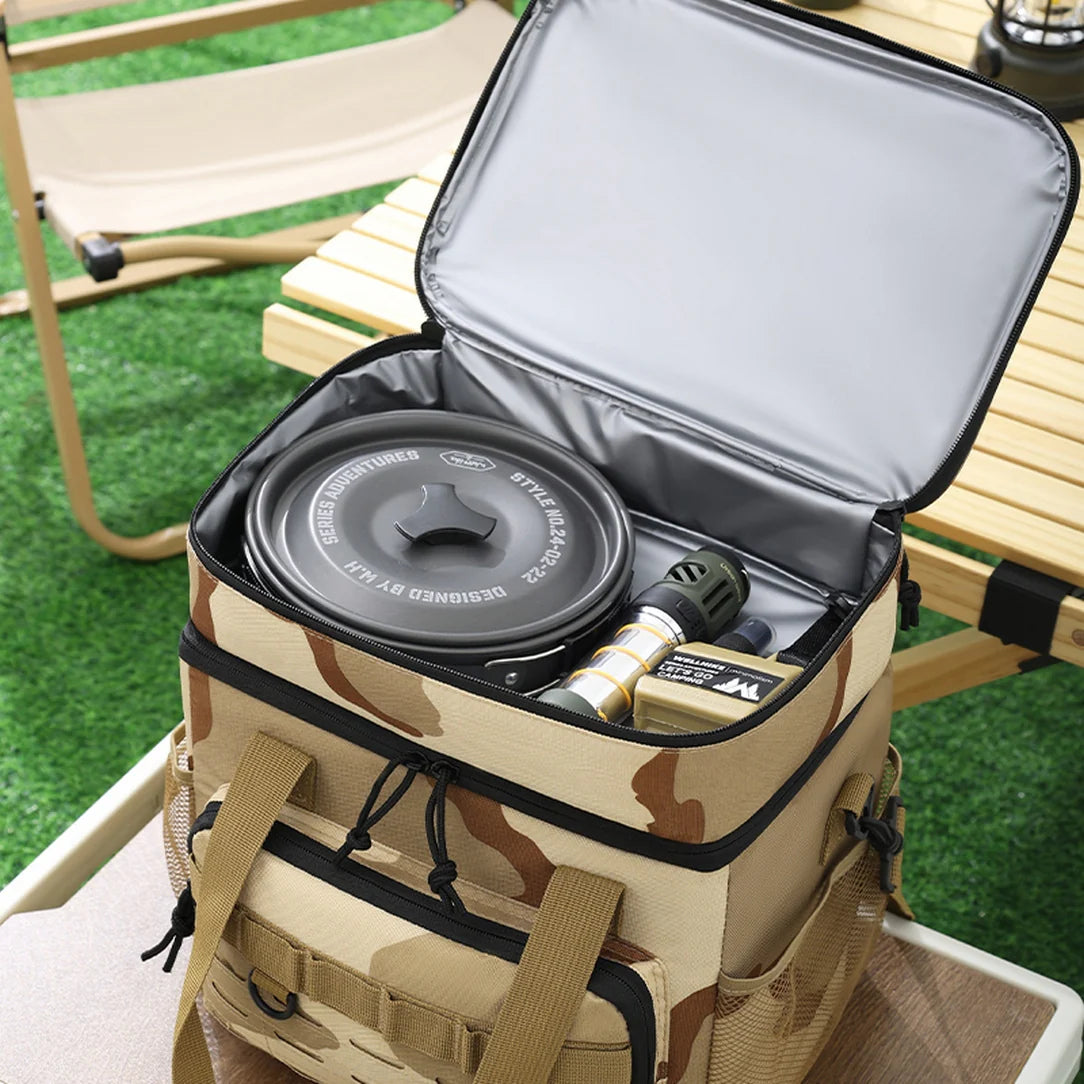 Sac isotherme camouflage avec glacière isolante et ustensiles de camping