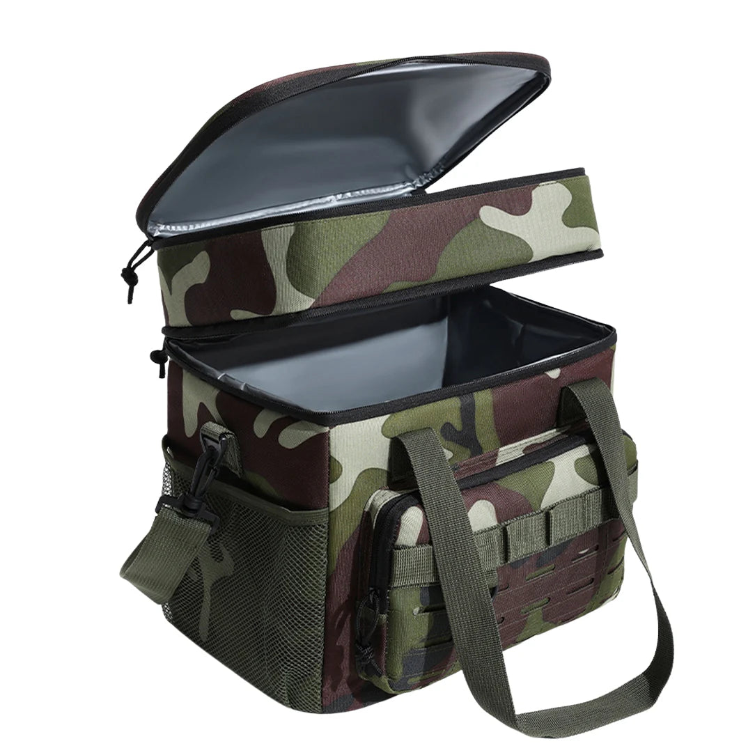 Sac isotherme camouflage avec motif camouflage, bandoulière et poches latérales