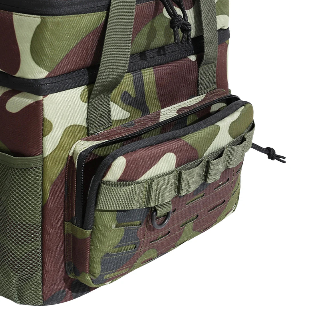 Sac isotherme camouflage avec plusieurs poches et sangles pour un rangement pratique