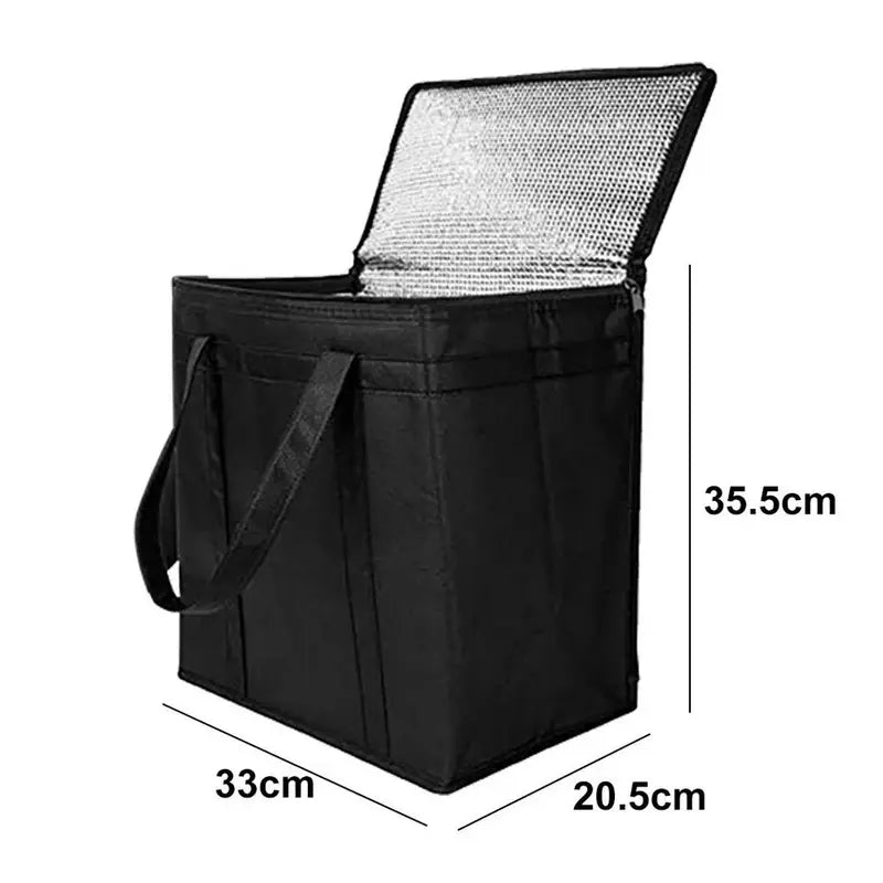 Sac à dos isotherme 20l noir avec poignée, ouverture et dimensions 33x20.5x35.5cm