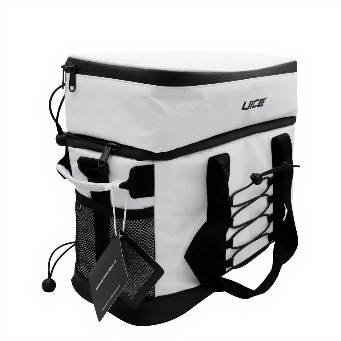 Sac isotherme travail grand format avec sac à glace blanc et noir, poches en mesh