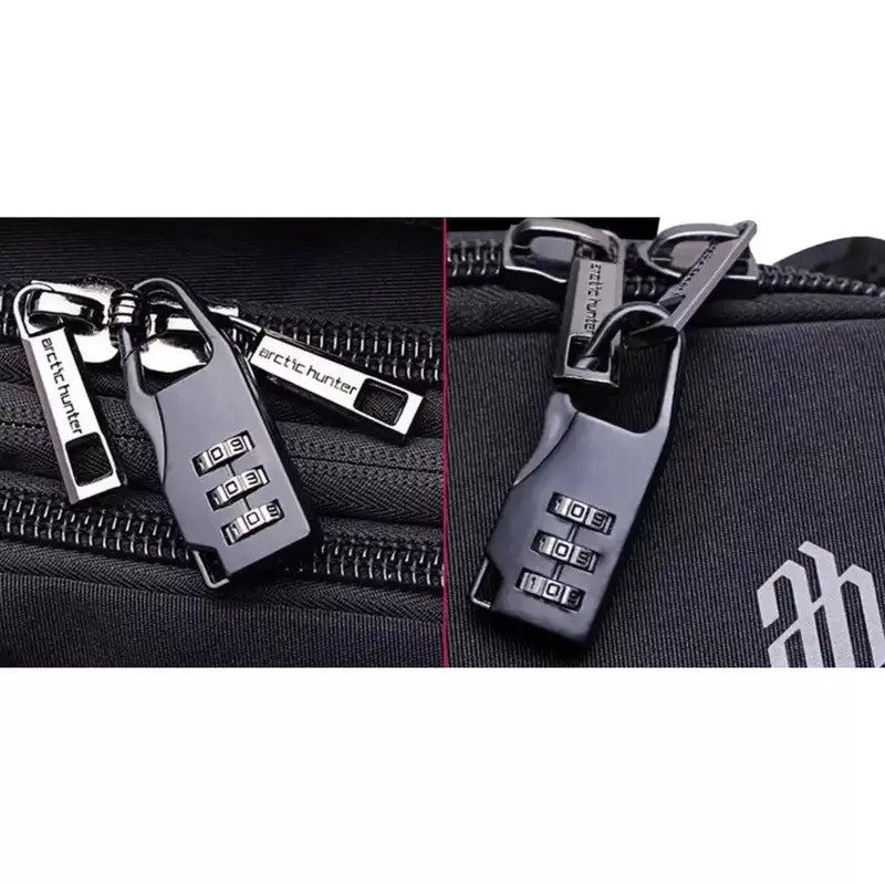 Serrures combinées noires sécurisant les zippers du sac ordinateur grande taille