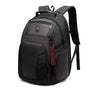Sac ordinateur grande taille noir avec plusieurs compartiments et une sangle porte-clés rouge