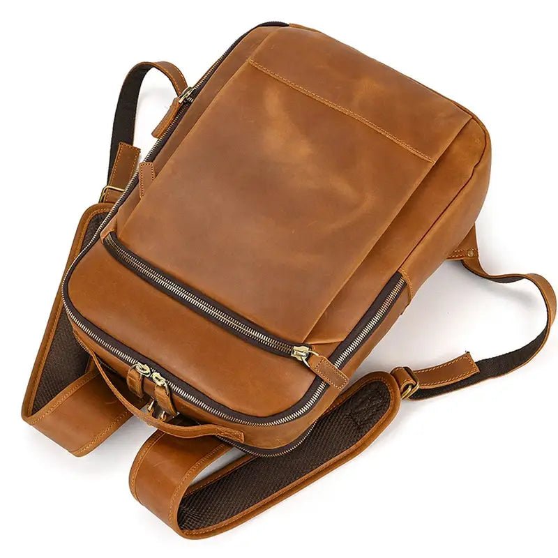 Sac ordinateur pour femme de luxe en cuir avec sac à dos en cuir marron et multiples compartiments zippés