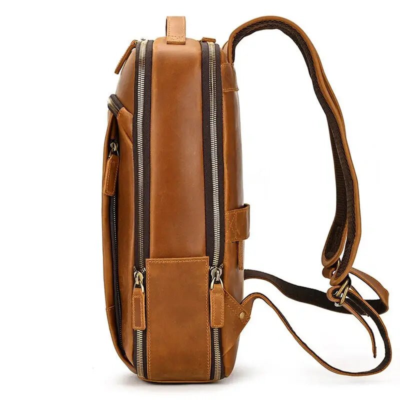 Sac ordinateur pour femme de luxe en cuir, sac à dos en cuir marron avec compartiments zippés