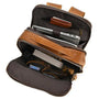 Sac ordinateur pour femme de luxe en cuir marron ouvert avec plusieurs compartiments et un ordinateur portable