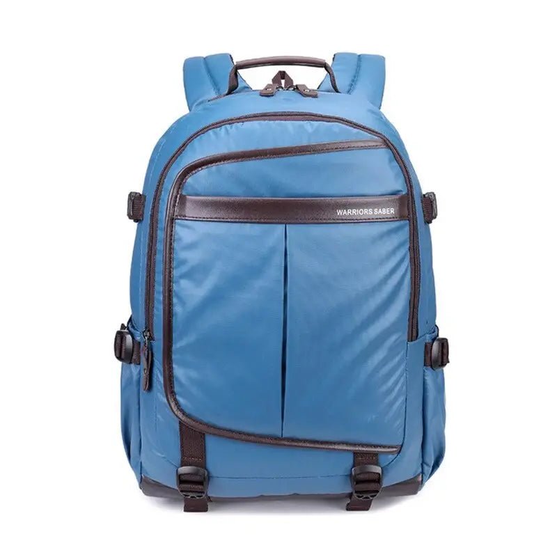 Sac urbain homme avec sac à dos en tissu bleu et bordures marron