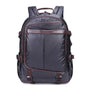 Sac urbain homme sac à dos gris foncé avec accents en faux cuir marron et plusieurs compartiments